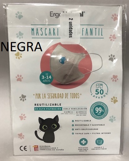 MASCARILLA INFANTIL LAVABLE NEGRA 2 UD ERGONATURAL